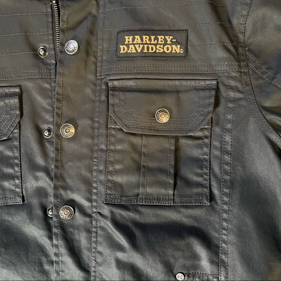 HARLEY-DAVIDSON MEN'S WAXED COTTON TWILL FIELD JACKET BLACK SIZE SMALL - Picture 3 of 8